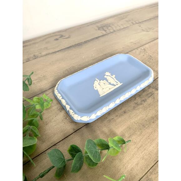 Vintage Wedgwood Blue Jasperware Jewelry Tray Trinket Dish NeoClassical England - Picture 2 of 12